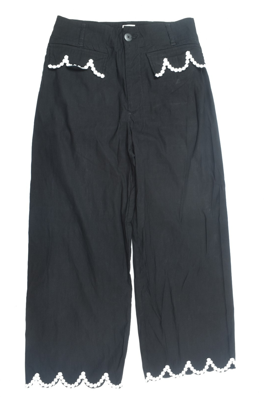 Maeve The Colette Wide Leg Crop Pants Womens 30 Black Scalloped Relaxed Fit